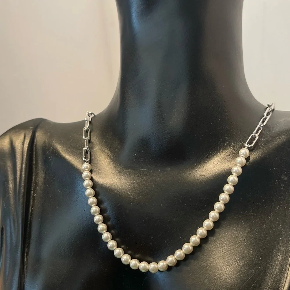 Sterling silver statement 925 faux link chain necklace